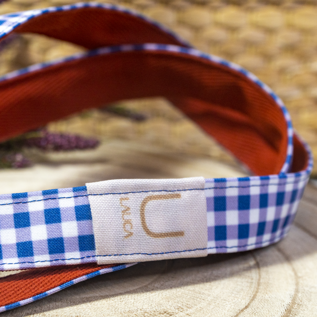 BLUE VICHY MOBILE PHONE HOLDER RIBBON