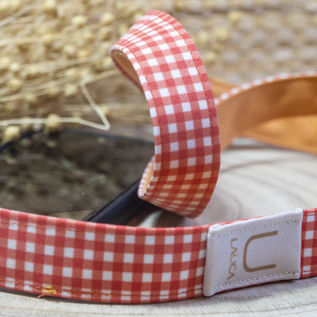 RED VICHY MOBILE PHONE HOLDER RIBBON