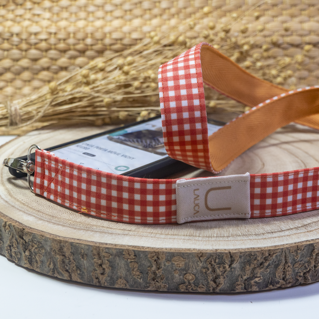 RED VICHY MOBILE PHONE HOLDER RIBBON