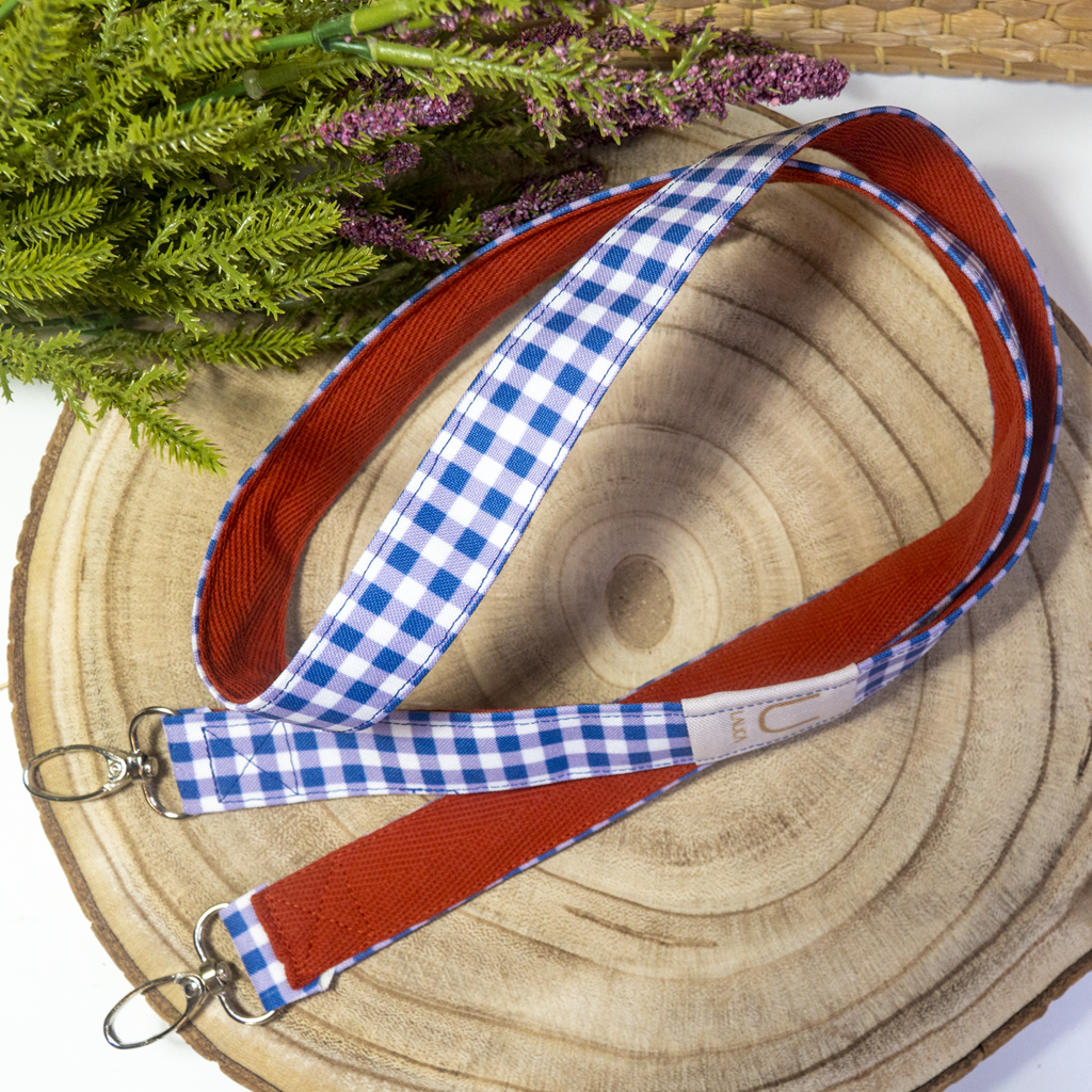 BLUE VICHY MOBILE PHONE HOLDER RIBBON