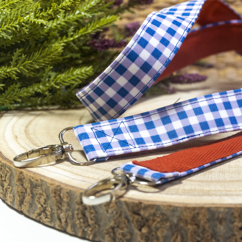BLUE VICHY MOBILE PHONE HOLDER RIBBON